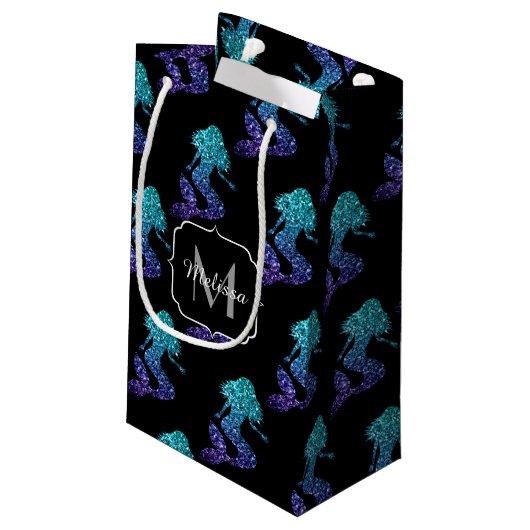 Mermaid aqua blue ombre Sparkles Monogram Klein Cadeauzakje (Achterkant Gekanteld)