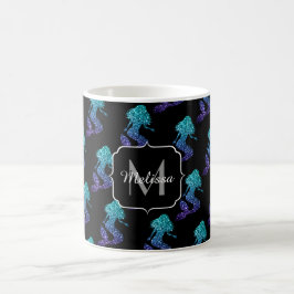 Mermaid aqua blue ombre Sparkles Monogram Koffiemok