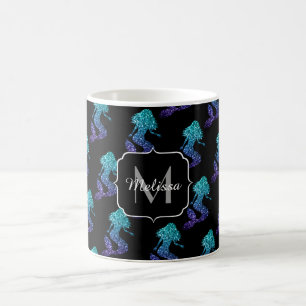 Mermaid aqua blue ombre Sparkles Monogram Koffiemok