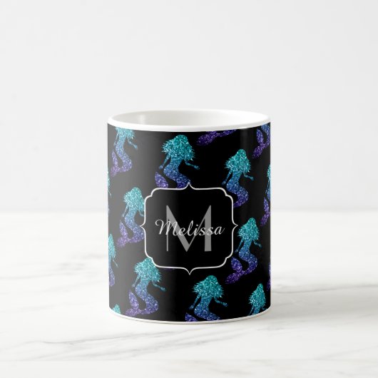 Mermaid aqua blue ombre Sparkles Monogram Koffiemok (Center)