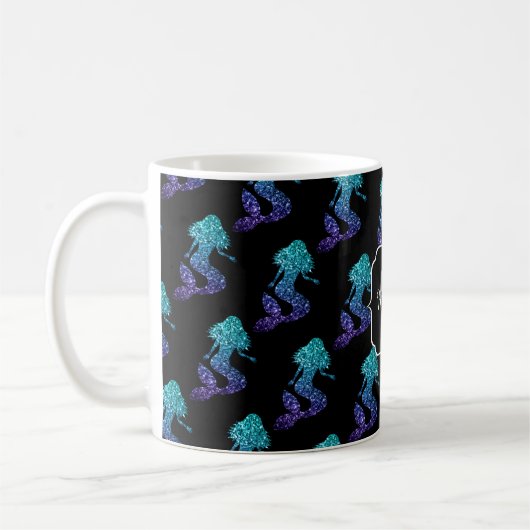 Mermaid aqua blue ombre Sparkles Monogram Koffiemok (Links)
