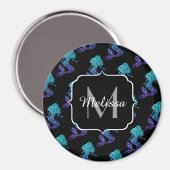 Mermaid aqua blue ombre Sparkles Monogram Magneet (Voorkant / Achterkant)