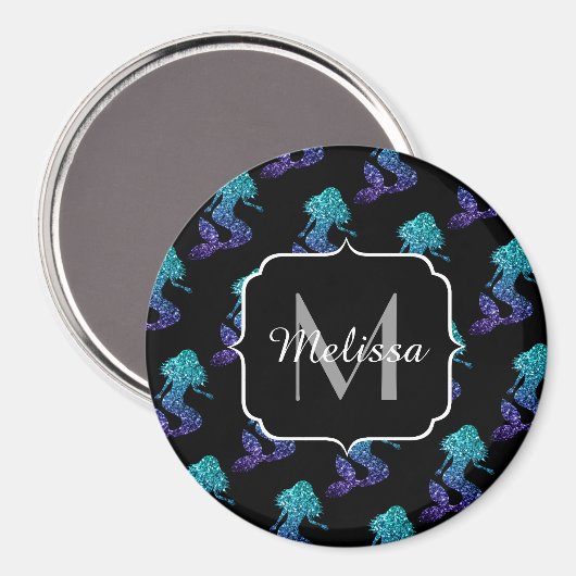 Mermaid aqua blue ombre Sparkles Monogram Magneet (Voorkant / Achterkant)
