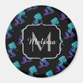 Mermaid aqua blue ombre Sparkles Monogram Magneet (Voorkant)