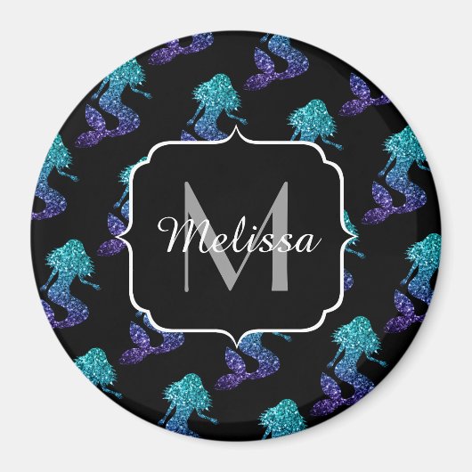 Mermaid aqua blue ombre Sparkles Monogram Magneet (Voorkant)