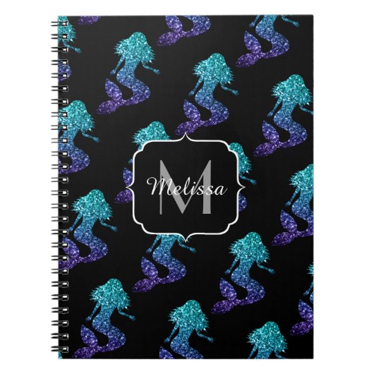 Mermaid aqua blue ombre Sparkles Monogram Notitieboek (Voorkant)