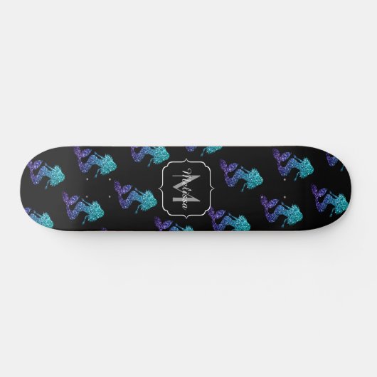 Mermaid aqua blue ombre Sparkles Monogram Persoonlijk Skateboard (Horizontaal)