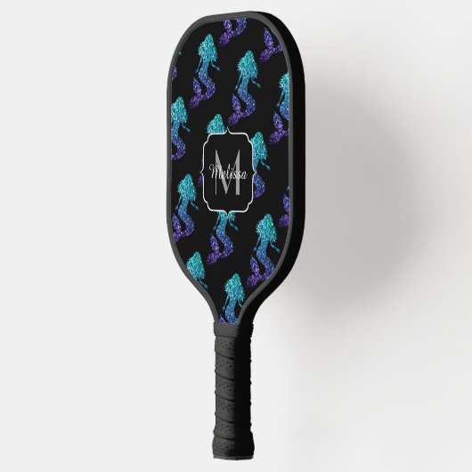 Mermaid aqua blue ombre Sparkles Monogram Pickleball Paddle (Links)