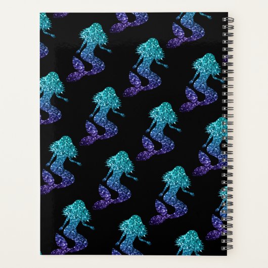 Mermaid aqua blue ombre Sparkles Monogram Planner (Achterkant)