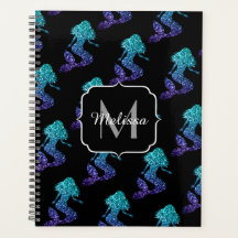 Mermaid aqua blue ombre Sparkles Monogram