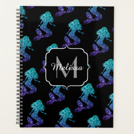 Mermaid aqua blue ombre Sparkles Monogram Planner