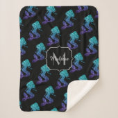 Mermaid aqua blue ombre Sparkles Monogram Sherpa Deken (Voorkant)