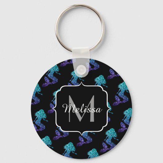 Mermaid aqua blue ombre Sparkles Monogram Sleutelhanger (Voorkant)