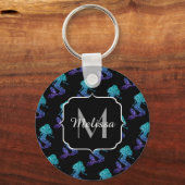 Mermaid aqua blue ombre Sparkles Monogram Sleutelhanger (Voorkant)