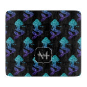 Mermaid aqua blue ombre Sparkles Monogram Snijplank (Voorkant)