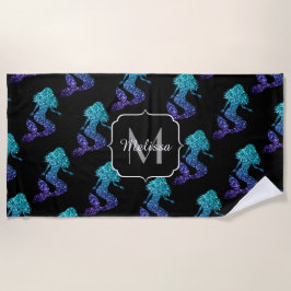 Mermaid aqua blue ombre Sparkles Monogram Strandlaken