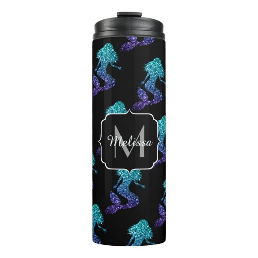 Mermaid aqua blue ombre Sparkles Monogram Thermosbeker (Voorkant)