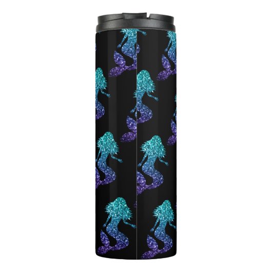 Mermaid aqua blue ombre Sparkles Monogram Thermosbeker (Achterkant)