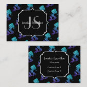 Mermaid aqua blue ombre Sparkles Monogram Visitekaartje (Voorkant / Achterkant)