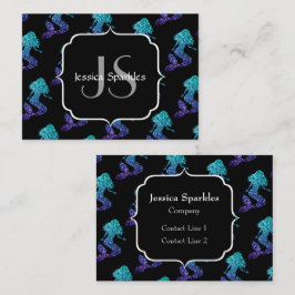 Mermaid aqua blue ombre Sparkles Monogram Visitekaartje