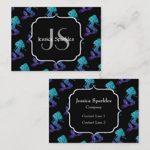 Mermaid aqua blue ombre Sparkles Monogram Visitekaartje