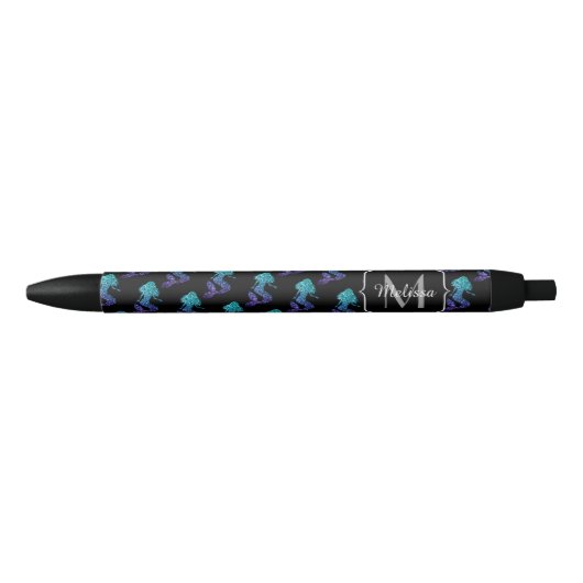 Mermaid aqua blue ombre Sparkles Monogram Zwarte Inkt Pen (Voorkant)