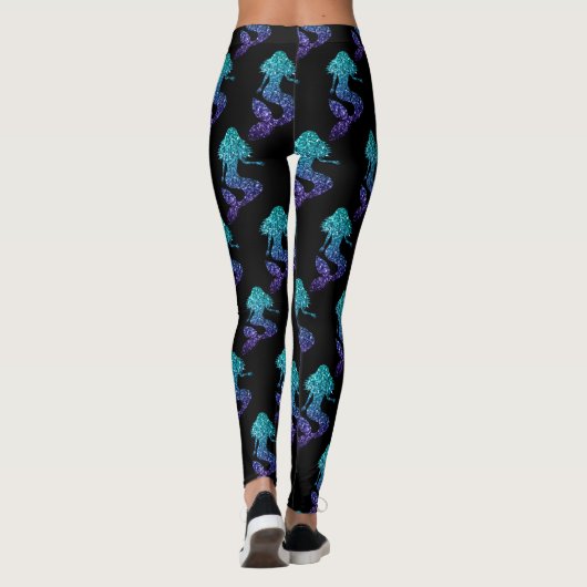 Mermaid aqua blue ombre Sparkles patroon Leggings (Achterkant)
