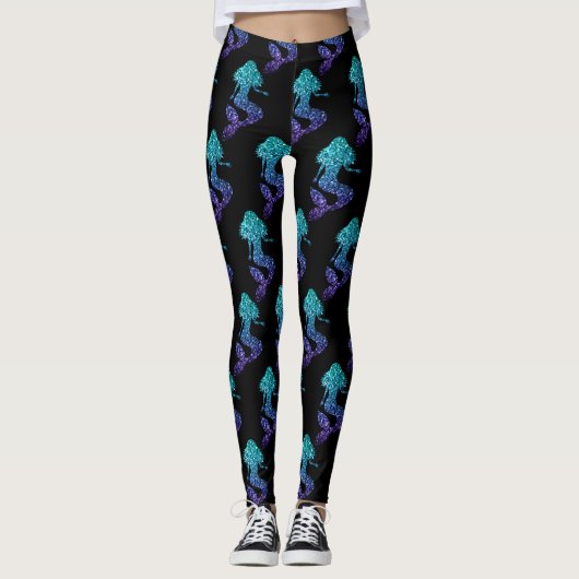 Mermaid aqua blue ombre Sparkles patroon Leggings (Voorkant)