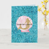 Mermaid Aqua Glitz Glitter Kaart (Gele Bloem)