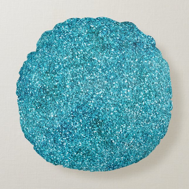 Mermaid Aqua Glitz Glitter Rond Kussen (Voorkant)
