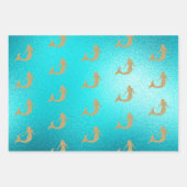 Mermaid Aqua Gold Silver Sparkle Glitter Inpakpapier Vel (Voorkant 3)