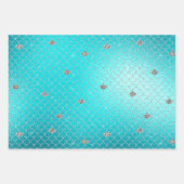 Mermaid Aqua Gold Silver Sparkle Glitter Inpakpapier Vel (Voorkant)