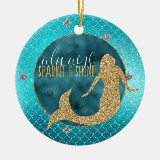 Mermaid Aqua Gold Silver Sparkle Glitter Keramisch Ornament (Voorkant)