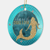 Mermaid Aqua Gold Silver Sparkle Glitter Keramisch Ornament (Links)