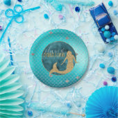 Mermaid Aqua Gold Silver Sparkle Glitter Papieren Bordje (Feest)