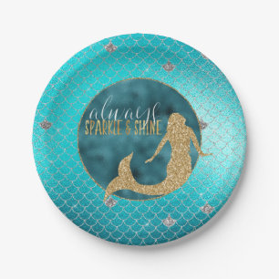 Mermaid Aqua Gold Silver Sparkle Glitter Papieren Bordje