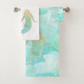 Mermaid Aqua Gold Sparkle Bad Handdoek (Insitu)