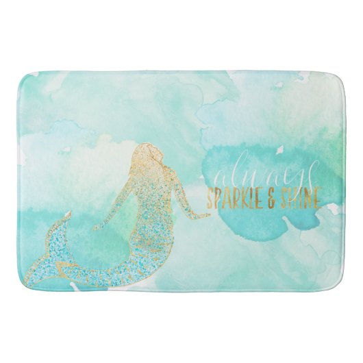 Mermaid Aqua Gold Sparkle Badmat (Voorkant)