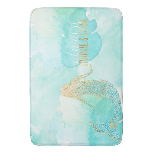 Mermaid Aqua Gold Sparkle Badmat (Voorkant Verticaal)