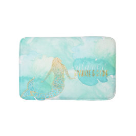 Mermaid Aqua Gold Sparkle Badmat