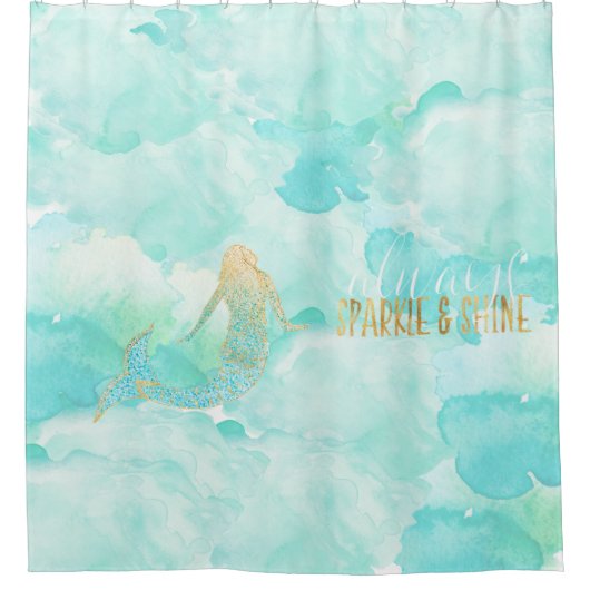 Mermaid Aqua Gold Sparkle Douchegordijn (Voorkant)