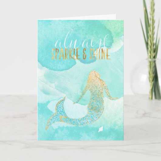 Mermaid Aqua Gold Sparkle Kaart (Voorkant)