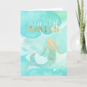 Mermaid Aqua Gold Sparkle Kaart