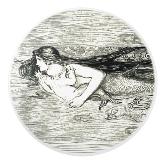 Mermaid & baby art van Amelia Bauerle Bowerley Keramische Knop (Voorkant)
