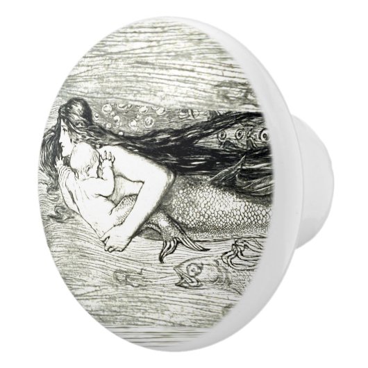 Mermaid & baby art van Amelia Bauerle Bowerley Keramische Knop (Rechts)