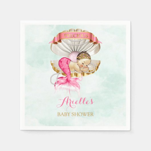 Mermaid Baby Clam Shell Tiara Pearls Pink Gold Servet (Voorkant)