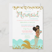Mermaid Baby Girl African American Peach Mint Gold Kaart (Voorkant)
