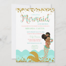 Mermaid Baby Girl African American Peach Mint Gold Kaart