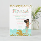 Mermaid Baby Girl African American Peach Mint Gold Kaart (Staand voorkant)