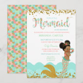 Mermaid Baby Girl African American Peach Mint Gold Kaart (Voorkant / Achterkant)